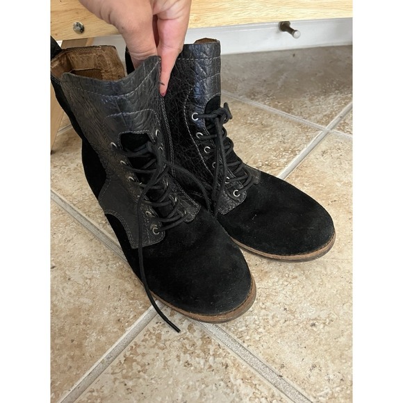 NAYA Agave Leather Combat Boots SIZE US8,5 Black Suede Lace Up Comfort Side Zip - Picture 10 of 10